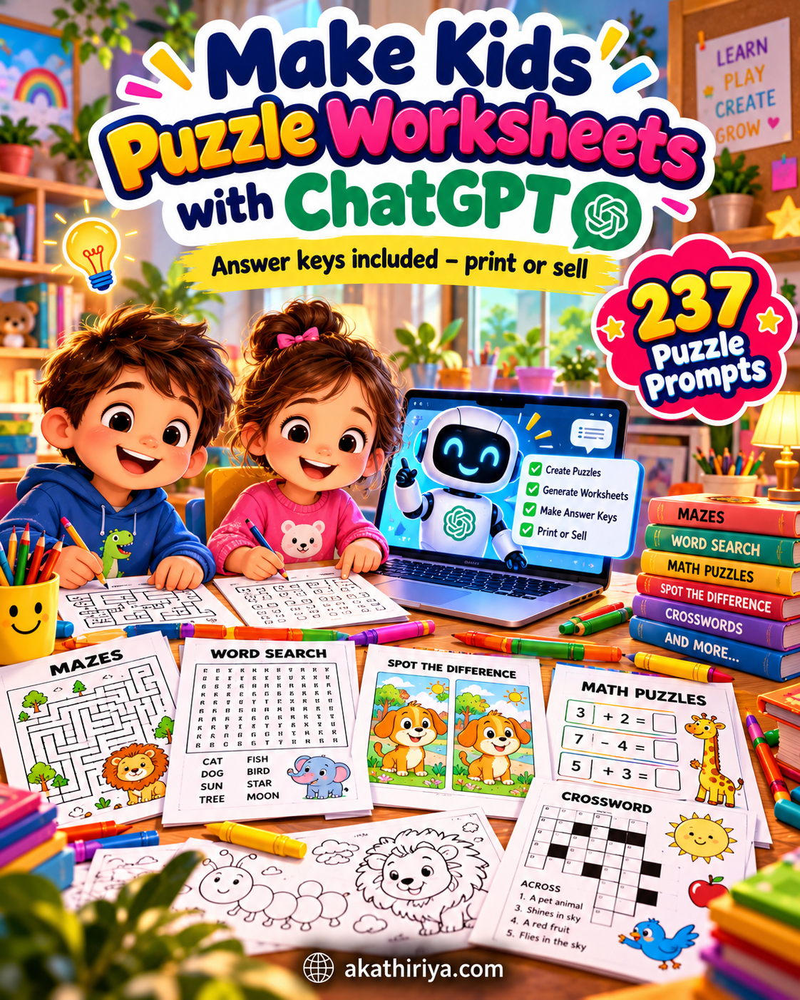 Turn ChatGPT Into Amazing Kids Puzzle Worksheets — Answer Keys Included